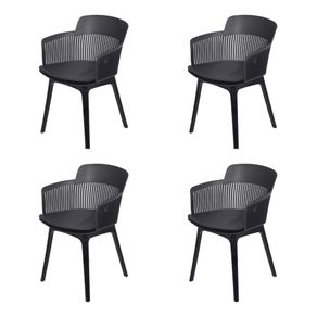 Kit 4 Cadeiras Mena Marcela Montreal Or Design Almofada em PU Preto Estrutura em Polipropileno